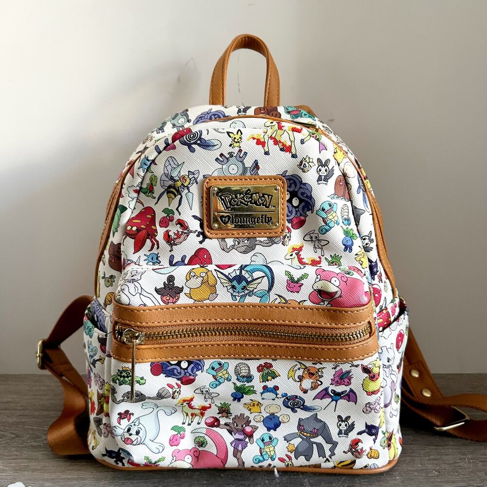 Loungefly x Pokemon OG Heart Logo All Over Poke Print Mini Backpack EUC